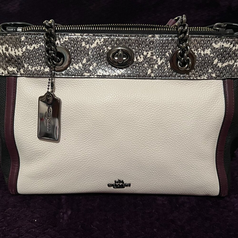 COACH Edie Turnlock Multi-Colored Pebble Leather Carryall